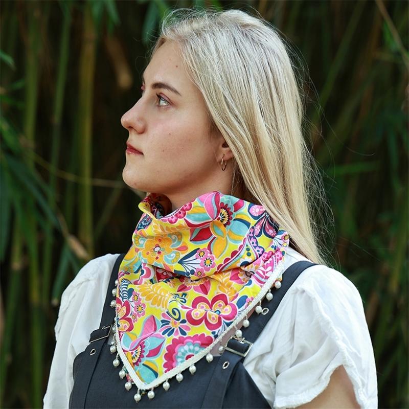 Eleganter Halstuch-Quasten-Schal mit Kunstperlendekor für Damen und Mädchen Weiches Dreieckstuch für Barkeeper