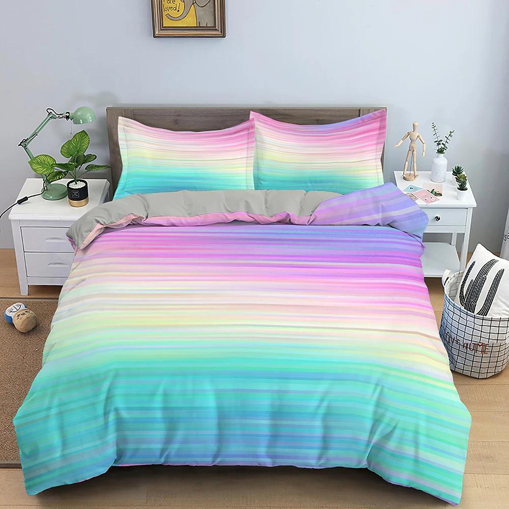 Geometric Printed Bedding Set Colorful Lines Duvet Cover With Zipper Closure Queen King Size Quilt Cover For Teenagers Adult