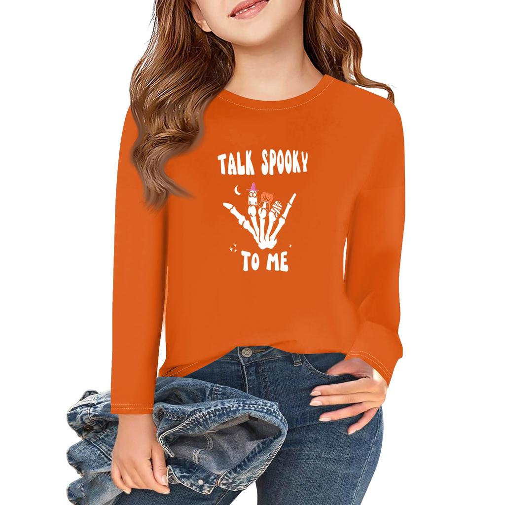Girls Long Sleeve Halloween Day T Shirts Kids Fall Tops Crewneck Basic Tees 2-11Y