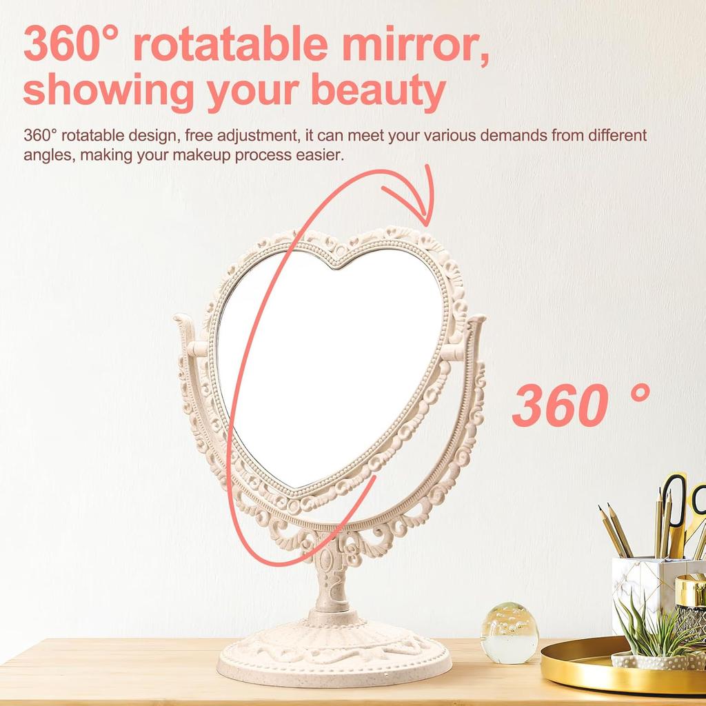 Vintage Rotation Table Mirror, Freestanding Tabletop Makeup Mirror, 360° Double Sided Vanity Tabletop Makeup Mirror for Girl Women Bathroom Bedroom
