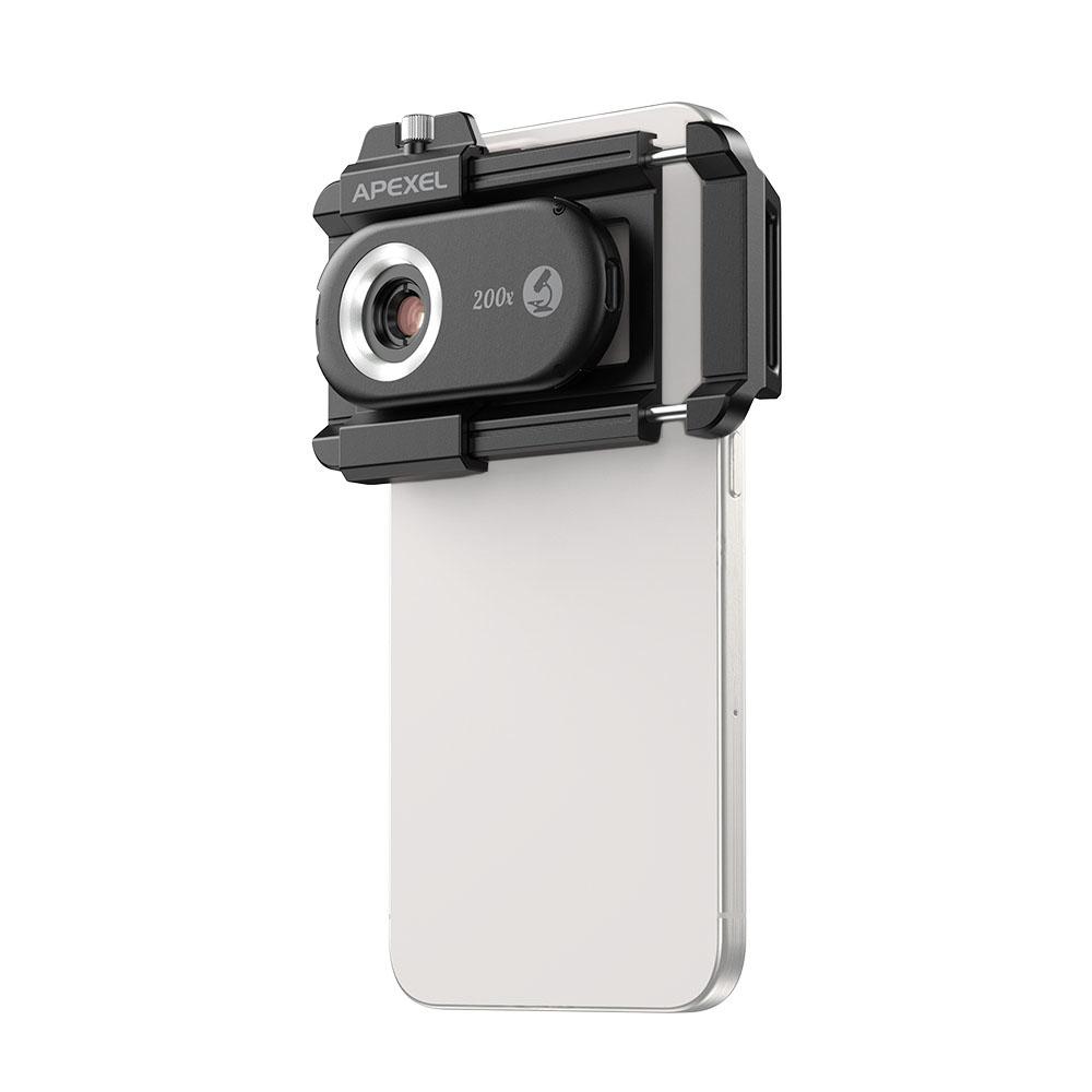 APEXEL APL MS200 200X Mobile Phone Microscope Lens with LED  UV Lights Built in CPL Filter Battery Microscope