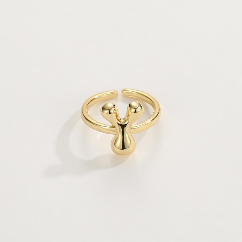 Adjustable Open Ring In 18K Gold Plated Copper With Q-Style Alphabet Letter Design Men Women