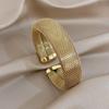 Vintage Hollow Mesh Wide Bracelet for Women Chic Gold Silver Color Stainless Steel Cuff Bangle Bracelets Waterproof Jewelry