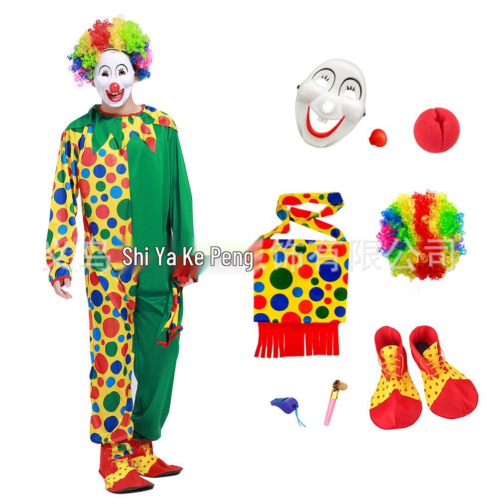 Halloween Clown Costume Set for Adults: Circus Outfit with Wig and Mask