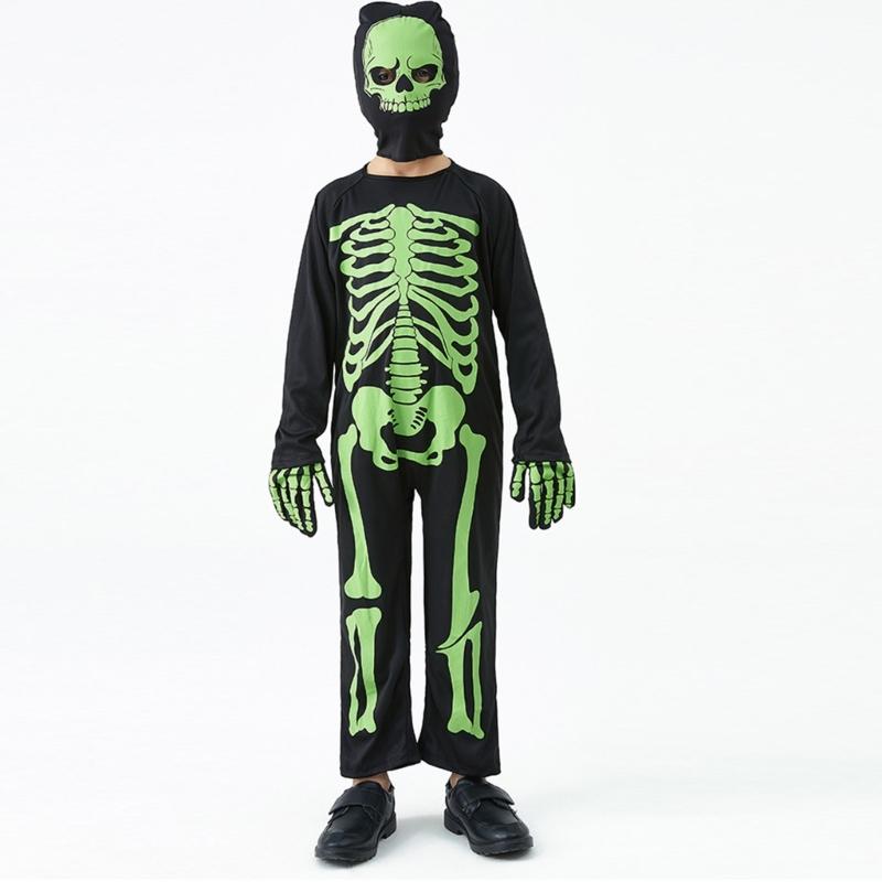 Kids Fancy Dress Up Cosplay Party Bodysuit Role Play Jumpsuit Kids Halloween Costumes Scary Skeleton Costumes for Kids