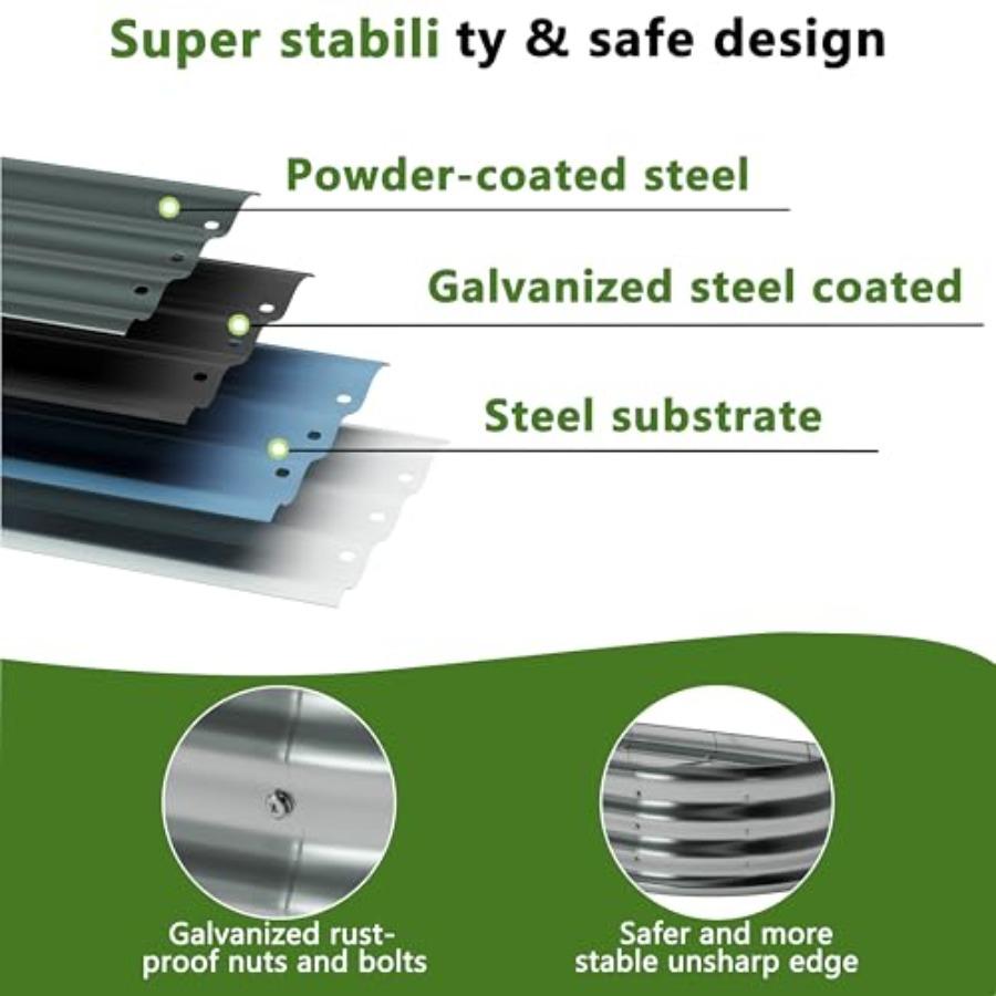 8x4x1ft 2 Pack Galvanized Oval Raised Garden Bed Outdoor Planter Box Metal Patio Kit Planting Bed for Vegetables Flowers Herb S