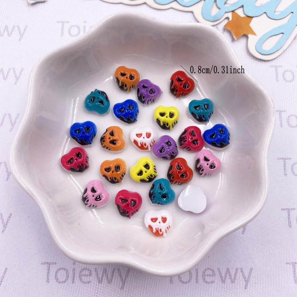50pcs Resin Painted Halloween Decor Mini Colorful Skull Art Nail Flatback Rhinestone Applique DIY Wedding Scrapbook Decor Crafts