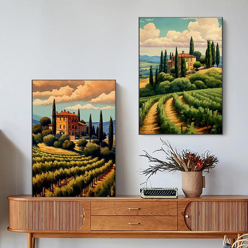 Amalfi Coast and Tuscany Vineyard Landscape Poster Italy Travel Wall Art Picture Canvas Painting for Living Room Home Decor