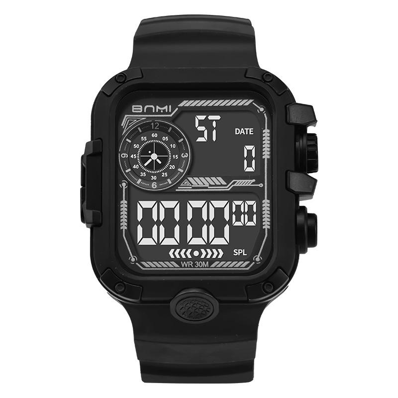 Square Military Digital Watch for Men Silicone Strap Multifunction Sports Electronic Wristwatch Outdoor Student Daily Watch