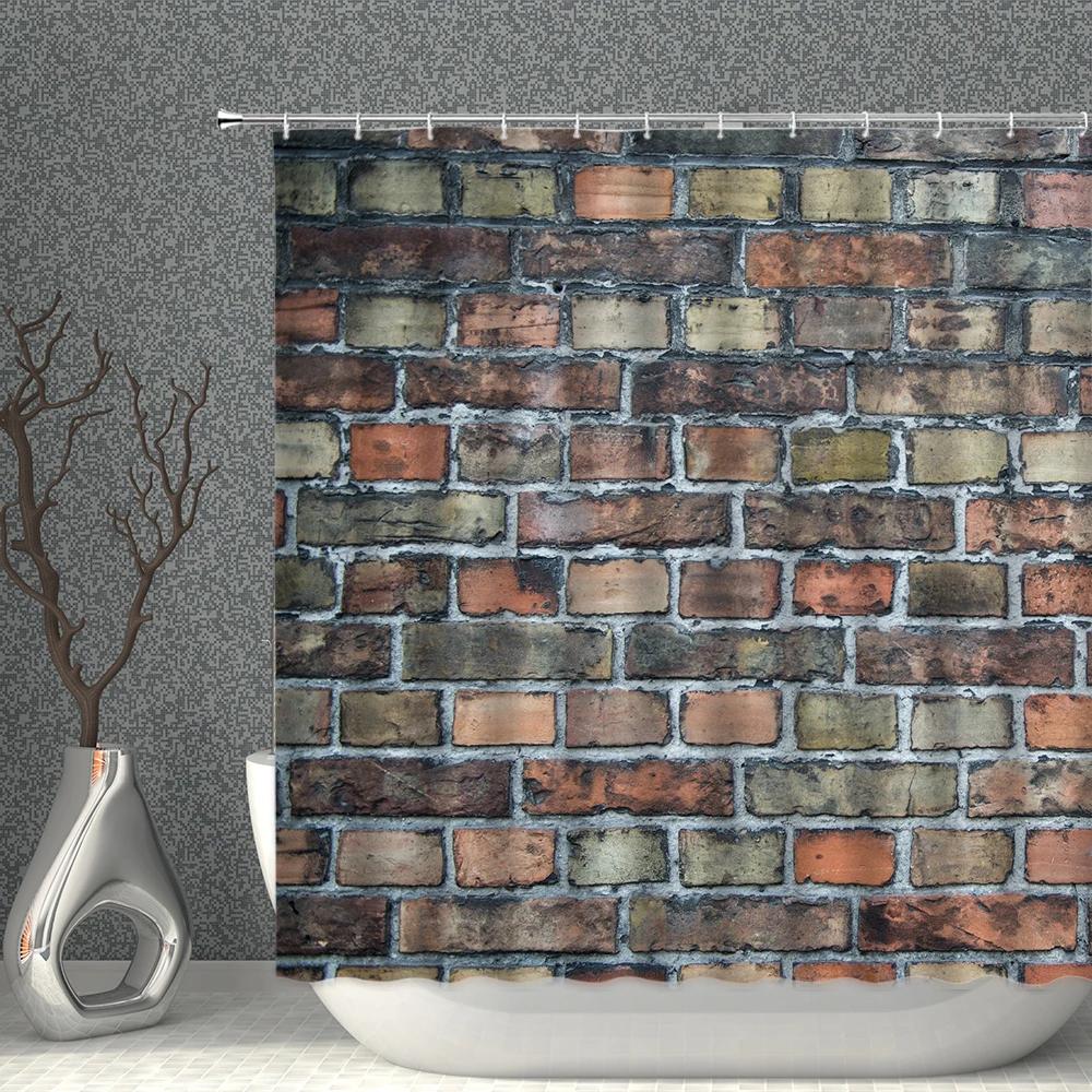 Brick Pattern Shower Curtains Waterproof Fabric Stone Grain Bath Curtain For Bathroom Partition Multi-Size With Hooks Home Decor