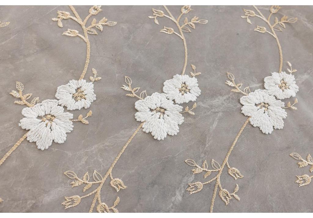 White Sheer Curtains with Cross-Stitch Floral Branches - Luxurious Embroidered Soft Furnishings for Living Rooms & Bedrooms.