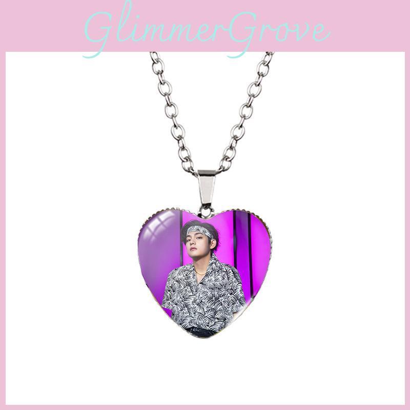 Bts Náhrdelník ve tvaru srdce pro fanoušky Unikátní slitinový přívěsek s třpytivými drahokamy
