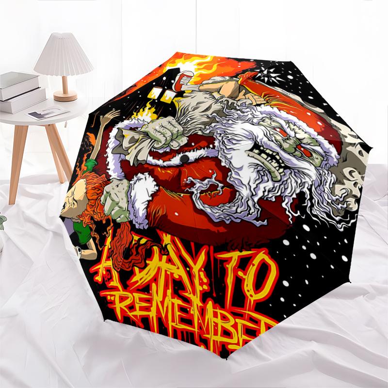 

1pc Horror Themed Santa s Curse Automatic 3-Fold Cartoon Practical Umbrella Design, Cute Cartoon Pattern, Portable Outdoor Umbrella, Perfect, Holiday