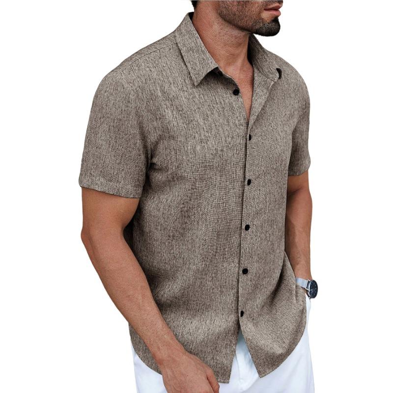 Summer New Men's Solid Color Lapel Short Sleeve Loose Breathable Business Casual Shirt