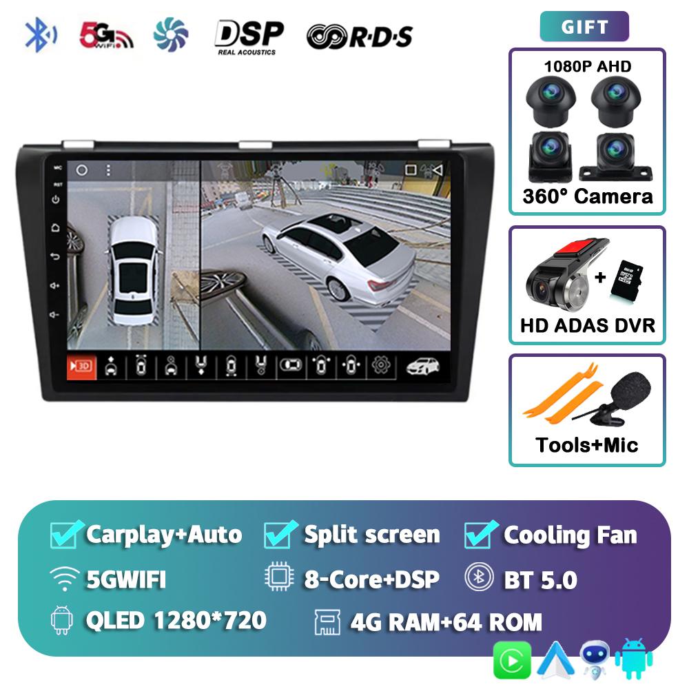 Android 14 Carplay Auto Car Radio For Mazda 3 2004-2009 Multimedia Video Player Navigation Speakers Head Unit Stereo 2 Din Audio