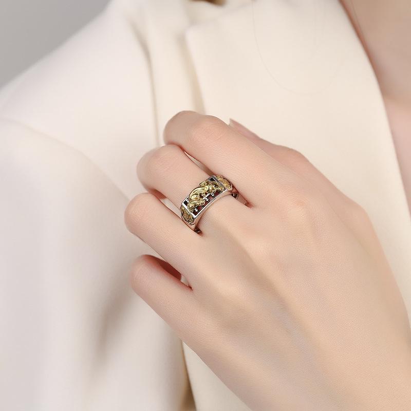 Retro Pixiu 999 Sterling Silver Open Ring: Stylish Wealth & Luck Charm for Men and Women