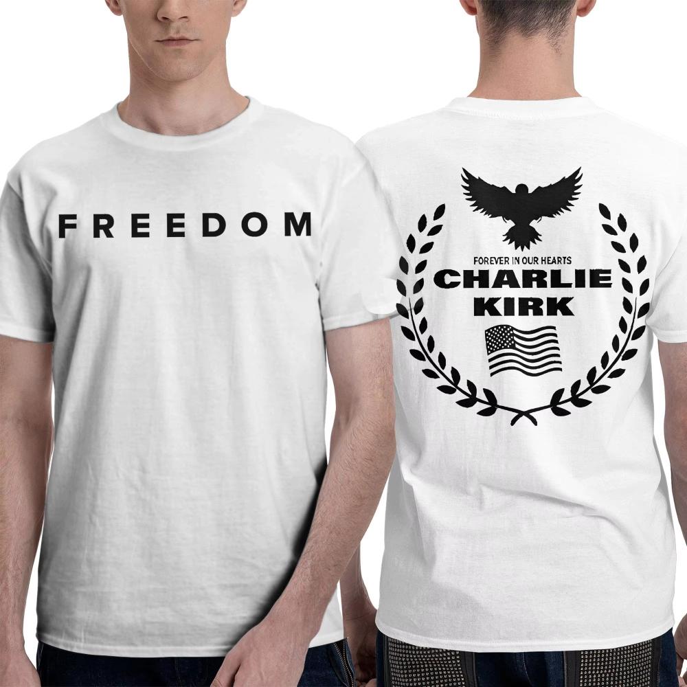 

Charlie Kirk Freedom T Shirts Mens Women Tribute Memorial American Hero TShirt Round Collar Tees Short Sleeve Clothing Graphic M