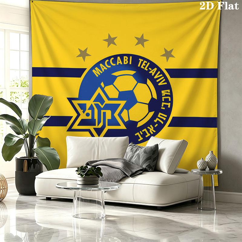 Arazzo da Parete Maccabi Tel Aviv F.C Appeso Estetico alla Parete Coperta in Tessuto Stampato Arazzi Decorativi per Camera da Letto Soggiorno Arredamento per la Casa