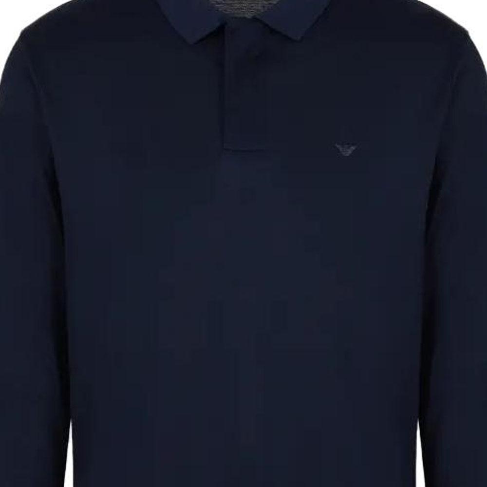 EMPORIO ARMANI Solid Dark Fly Long Sleeve Polo Shirt Men's Blue 6R1FA7-1JUVZ-09B3