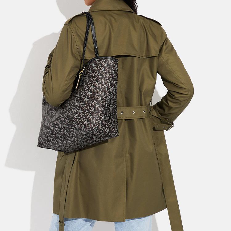 New COACH City Canvas With Leather Tote Bag, Shopping Bag, Handbag, Shoulder Bag Women's Black CF342-IMBLK
