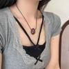 Fashionable Long Black Cord Sweater Chain Agate Sphere Long Necklace Unique Clavicle Chain Jewelry for Fashion Lover