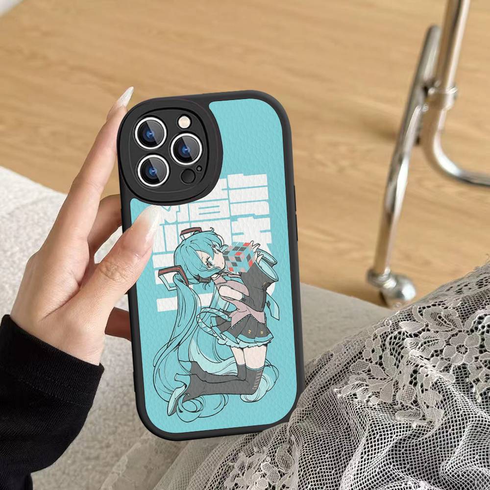 Kawaii H-Hatsune Miku Phone Case For IPhone 16 15 14 13 12 11 Pro Max Plus Leather Soft Cover