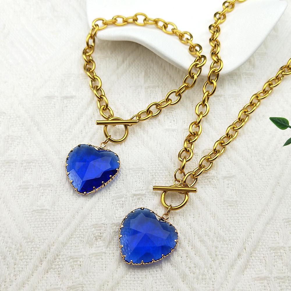 18K Gold-Plated Peach Heart Crystal Necklace for Women
