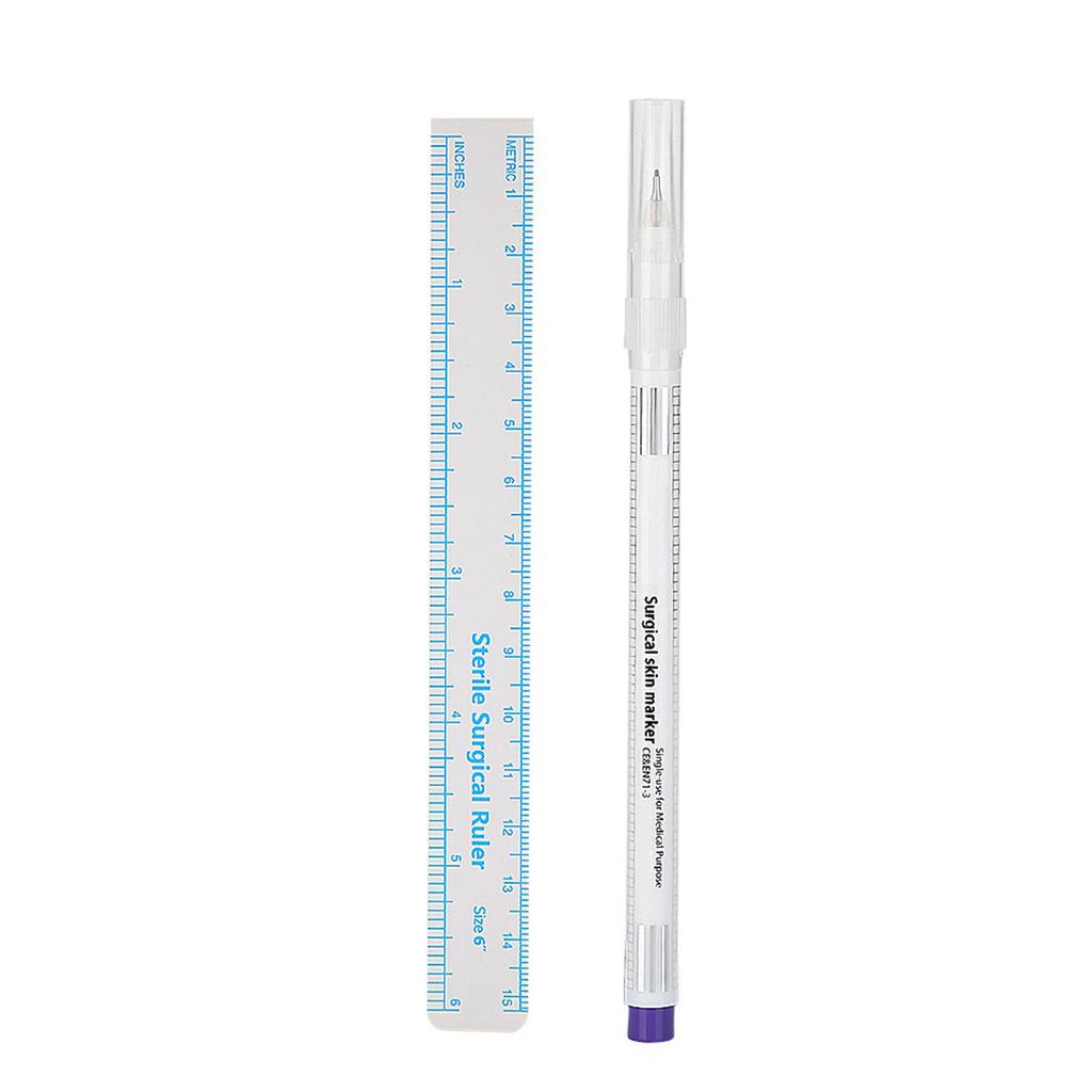 Sterilized Eyebrow Tattoo Medical Surgical Skin Marker Pen With Ruler Measuring Tool