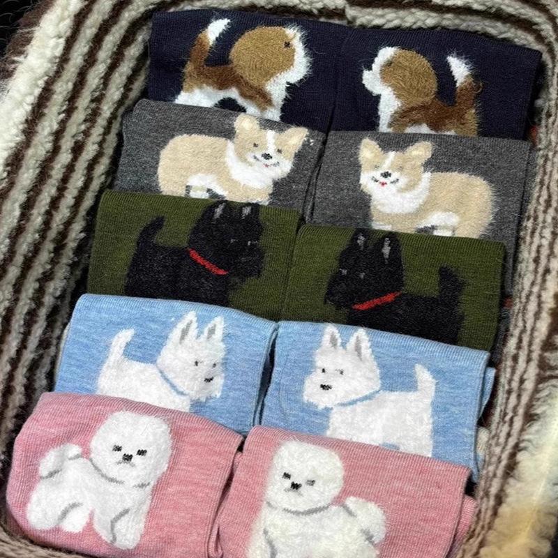 

Женские носки с изображением животных из мультфильмов, женские осенне-зимние теплые утолщенные ворсовые носки, подходящие по цвету, носки средней длины 1pairs разноцветный