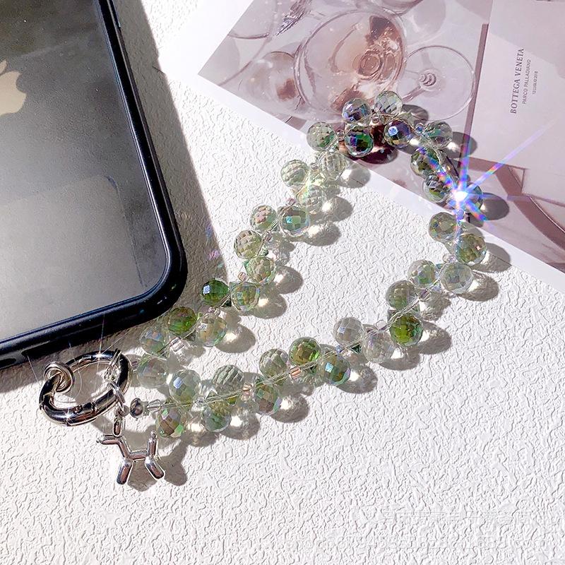 Chaveiro Portátil de Luxo Y2K com Glitter e Cristais Corrente de Contas Pulseira Lanyard Curto com Clipe Peça para Capa de Celular Ornamento da Moda