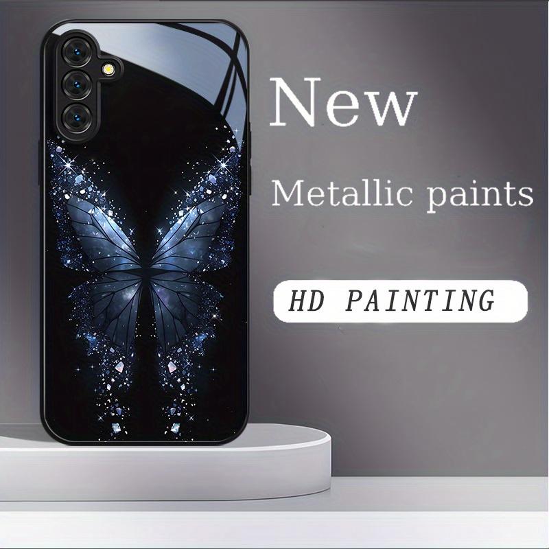 Shiny Butterfly Tempered Glass Phone Case Suitable for Samsung Galaxy S26 S25 S24 S23 S22 S20 FE/Ultra/Plus Anti Drop Back Cover