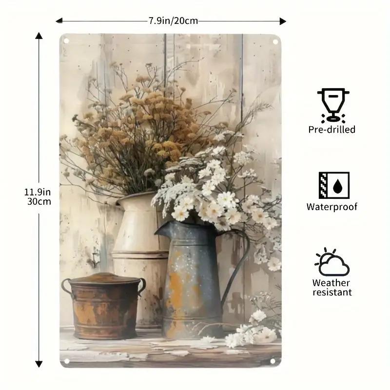 

Vintage Floral Iron Wall Sign x Inches Waterproof Rustic Decor for Garden Patio with Daisies Vintage Vases 20x30cm（7.8x11.8inch）
