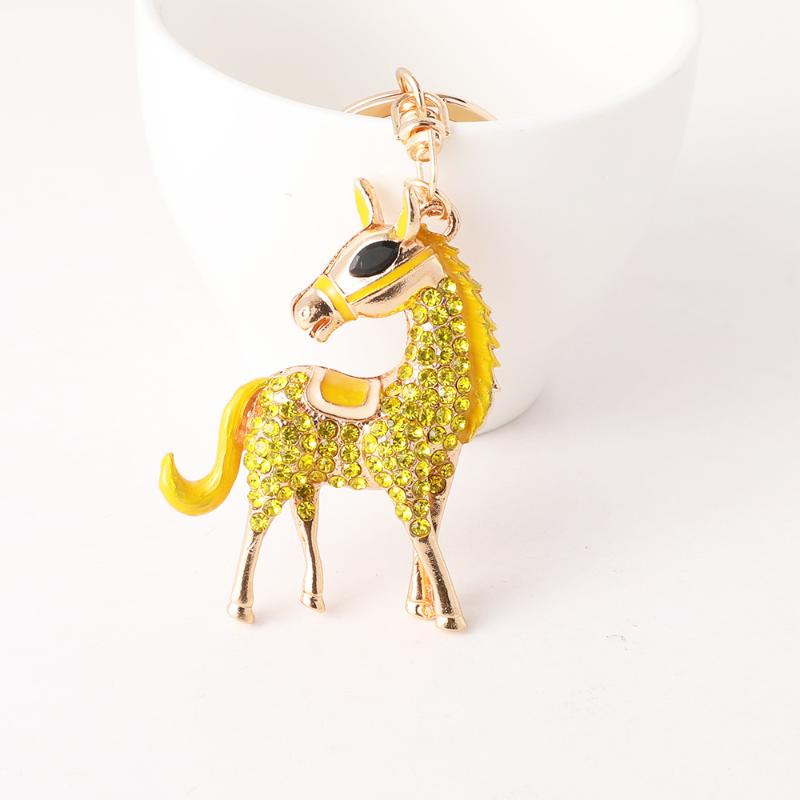 Fashion Metal Rhinestone Pony Keychain Pendant For Women Men Zodiac Horse Car Keyring Backpack Decoration Jewelry New Year Gift
