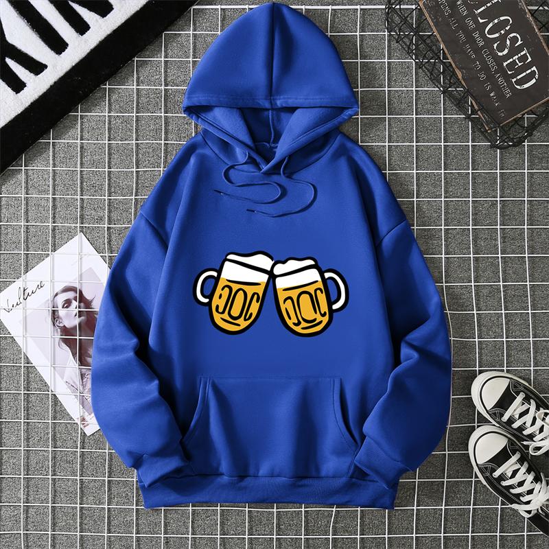 Hoodie Clinking Beer Mugs Print Lively Social and Festive Free Style Graphic Soft Fabric for Celebration-Themed Casual Looks