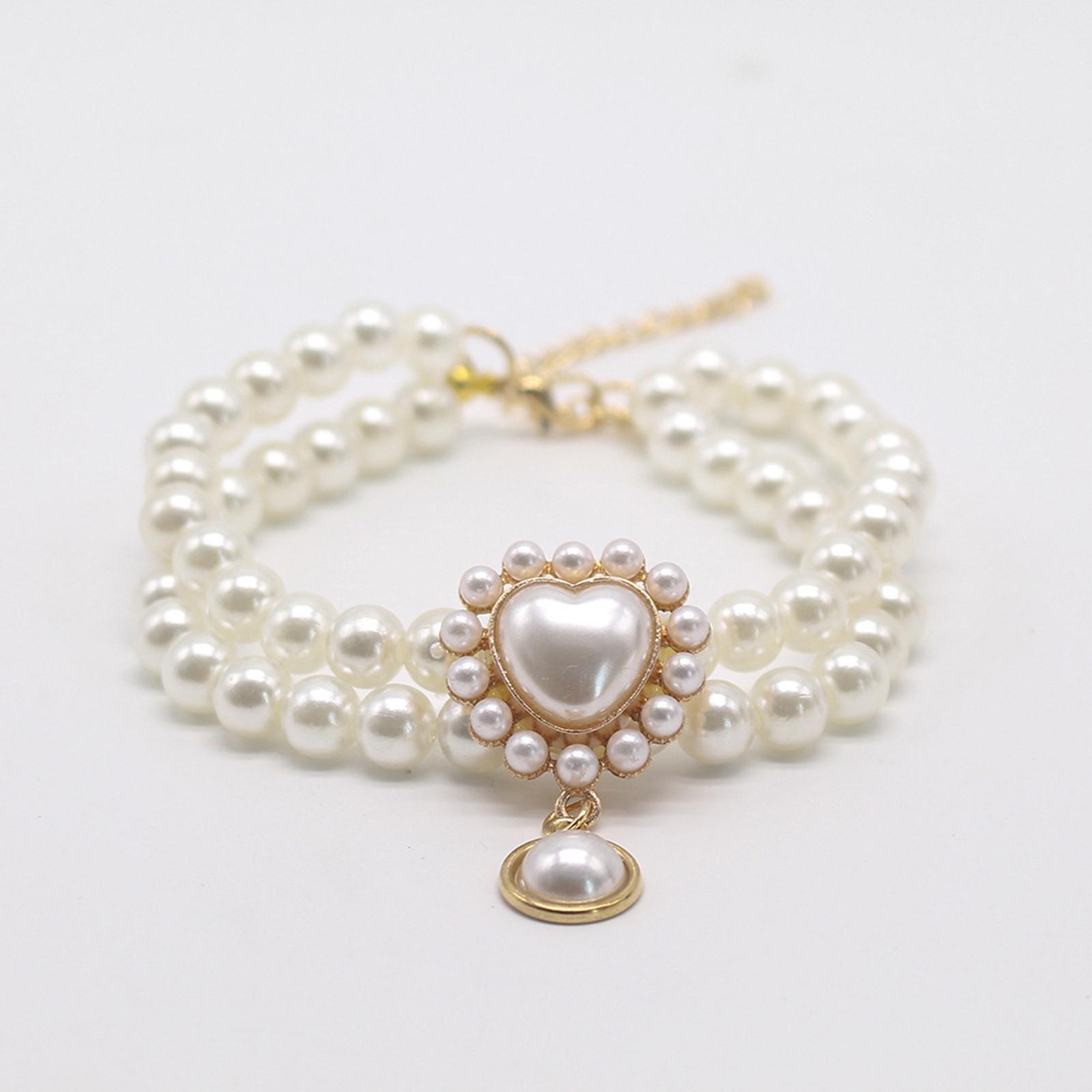 

Cute Girl Pearl Collar Collars for Girl s with Small Heart Shape Rhinestone Adjustable Length Collar XS белый