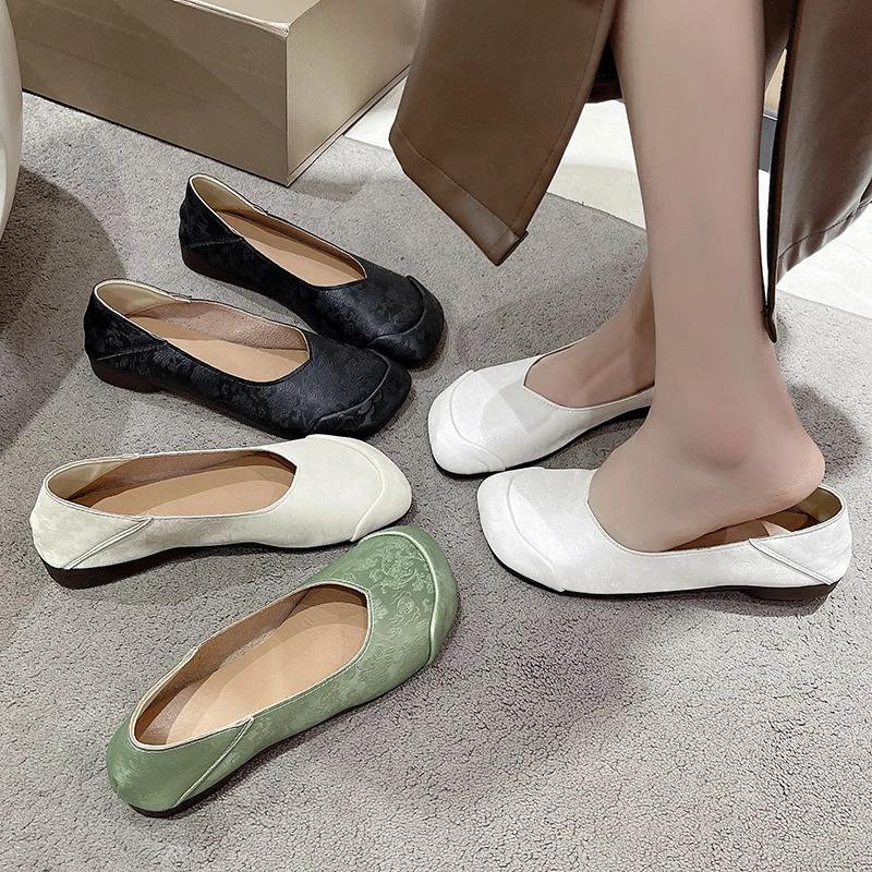 fashion Shoes for Women 2024 New One Kick Women's Flats Autumn Square Toe Solid Outdoor Casual Comfortable Flat Office Ladies Shoes