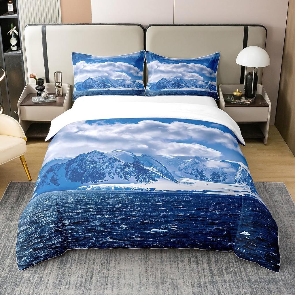Glacier Duvet Cover Sets for Kids Teens Queen Quilt Covers Lightweight Down Bedroom Decor 2 Pillowcases 1 Duvet Cover No Quilt