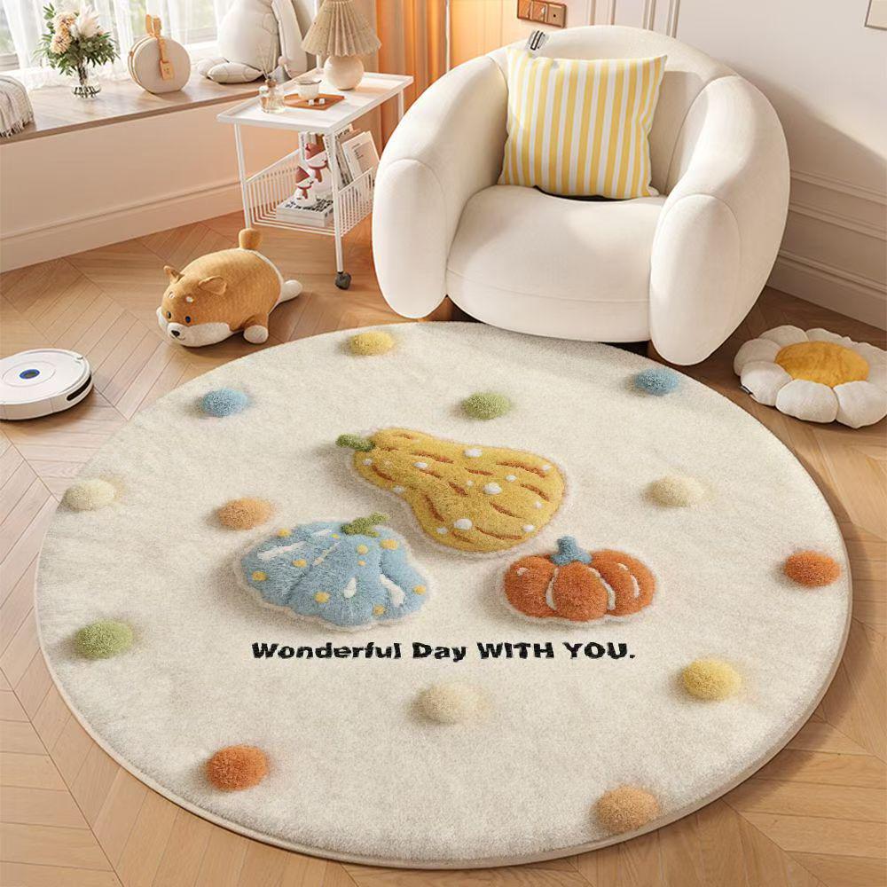 Round Cartoon Imitation Cashmere Rug - Stain-Resistant, Insulating, for Living Room or Sofa