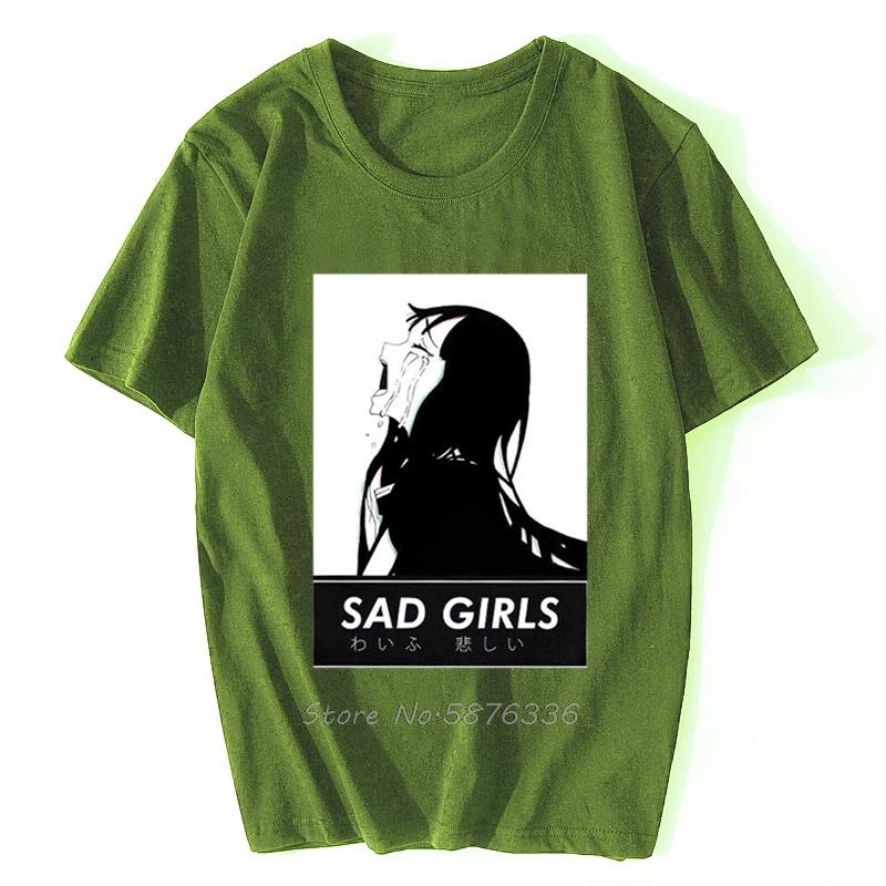 Sad Girl Anime Shirt Nu Goth Senpai Ahegao ShortSleeve Unisex TShirt Men Cotton Tshirt Anime Tees Tops Harajuku Streetwear