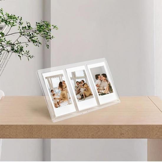 A Transparent Triple Photo Frame for three TAX mini photos. Transparent creative display photo frame for 3-inch photos.