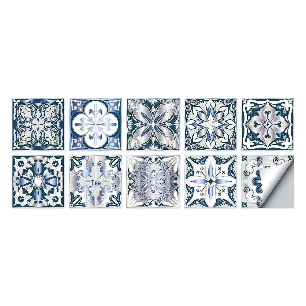 10-Pack European Style Floral Tile Wall Stickers for Living Room and Bathroom - Self-Adhesive PVC Crystal Film