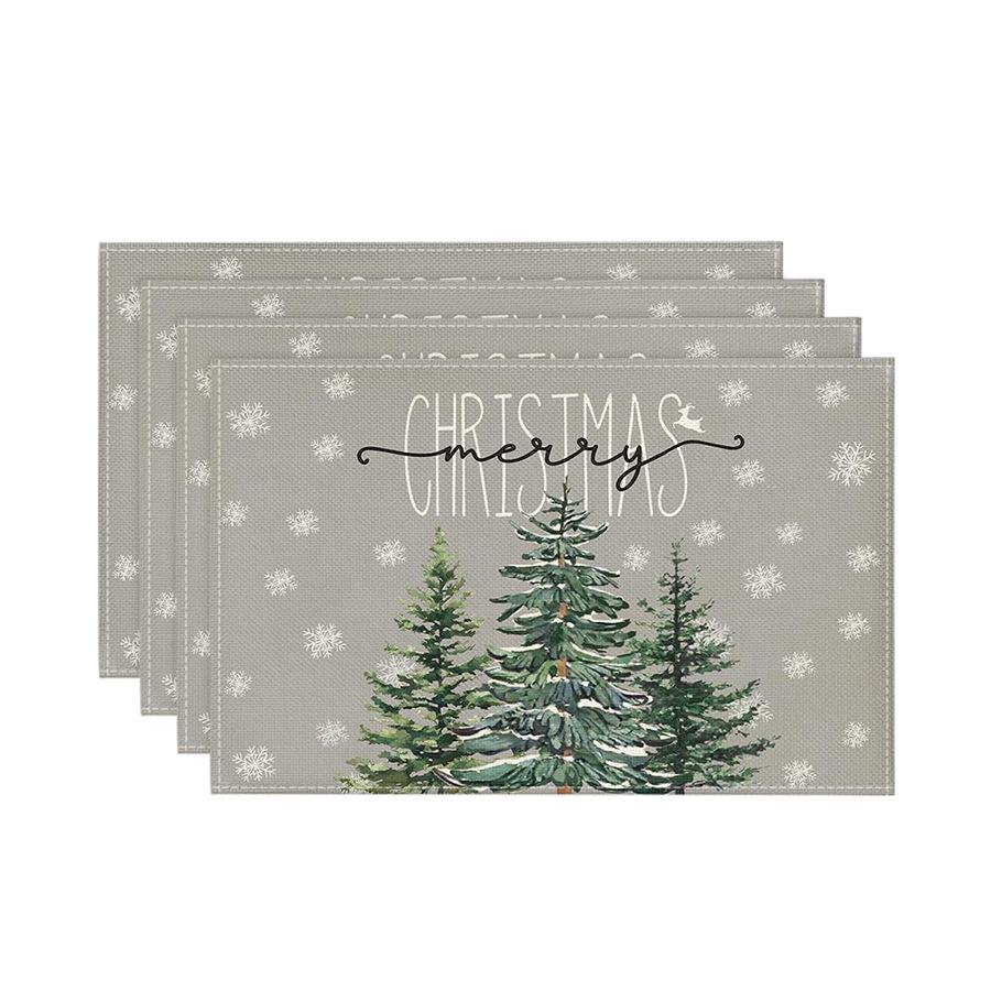 Festive Christmas Printed Linen Placemats - 4-Piece Set
