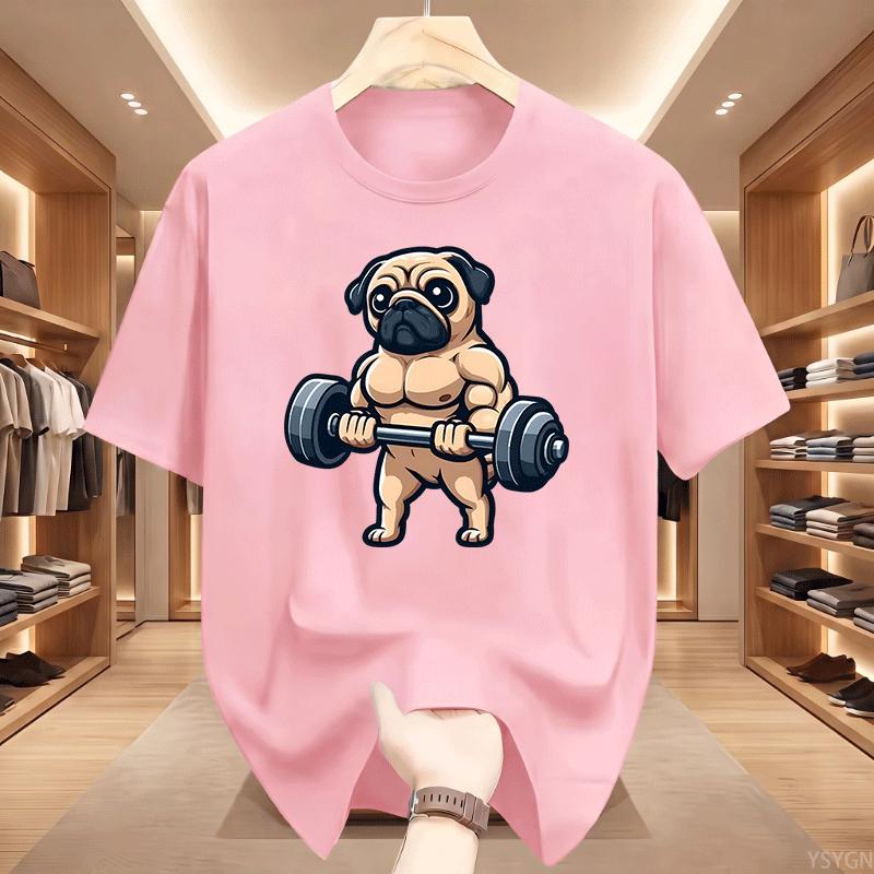 Pug Bodybuilding Weightlifting T Shirt Kawaii Cute Graphic T Shirts Casual Round Neck Printed Short Sleeve Tees Clothes Tops