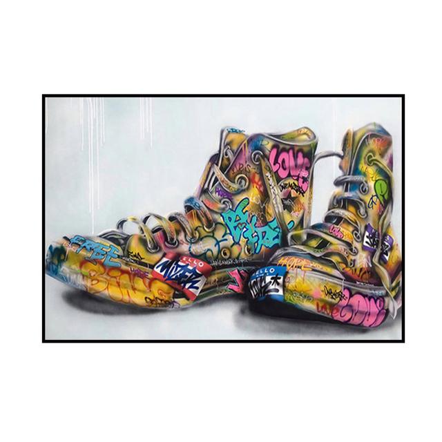 Klassiskt modetrend Sportskor Basketskor Gatagraffiti Väggkonstaffisch Heminredning Oljemålning
