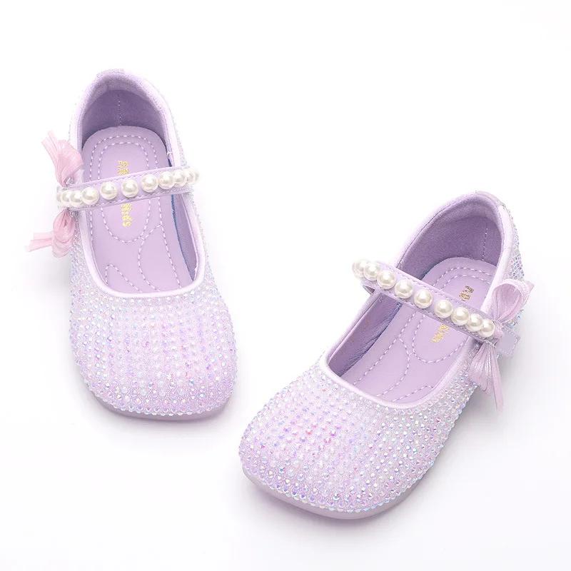 White Girls Shoes Sparkly Diamond Bean Princess Girl Shoe Child Party Dress Shoes for Girls Shell Toe Shoes Due To Childhood 24(insole 16cm)