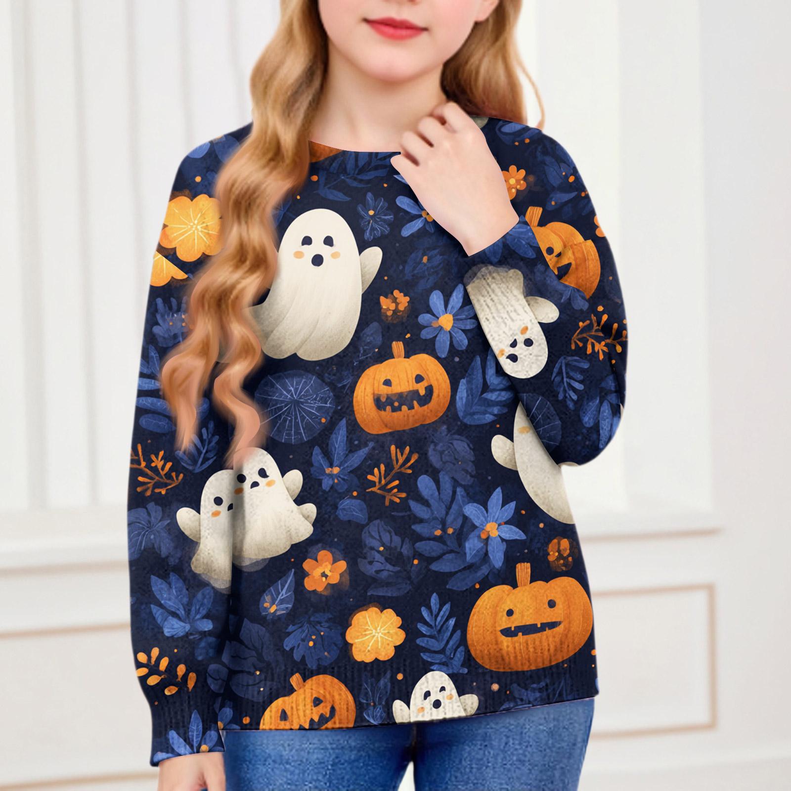 

Толстовки на Хэллоуин для детей, мальчиков и девочек, вязаный свитер, милая рубашка, осенние пуловеры с круглым вырезом 160