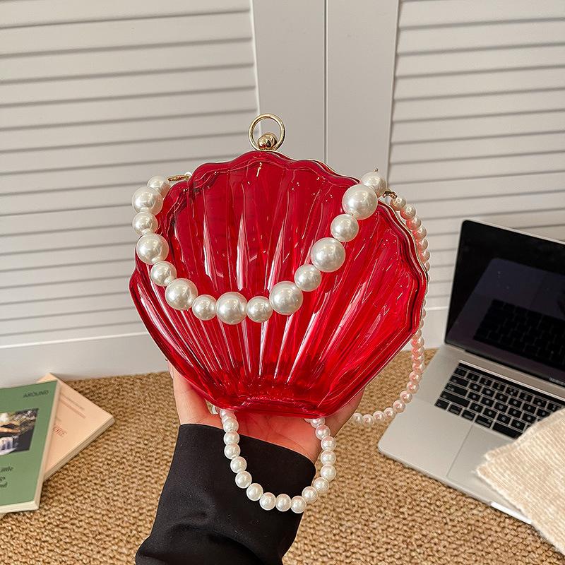 Evening Bags for Women Transparent Shell Bag Clutch Box Handbags Pearl Chain Crossbody Bag Acrylic Purse Shoulder Bag