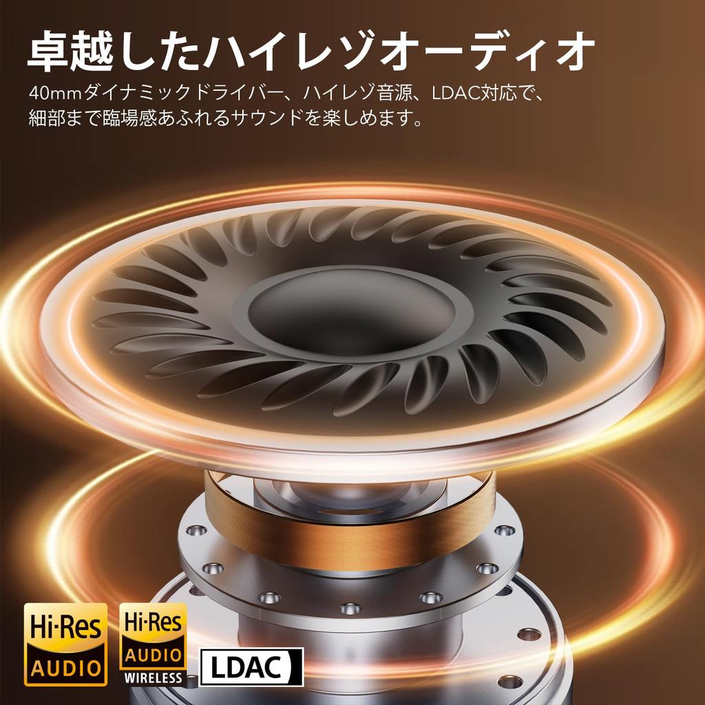 1Mii Bluetooth Headphones with ANC Noise and LDAC Wired and Wireless Up to 75 Hours of Continuous EQ App Comfortable Black Y8+ 5.3 Cancellation,