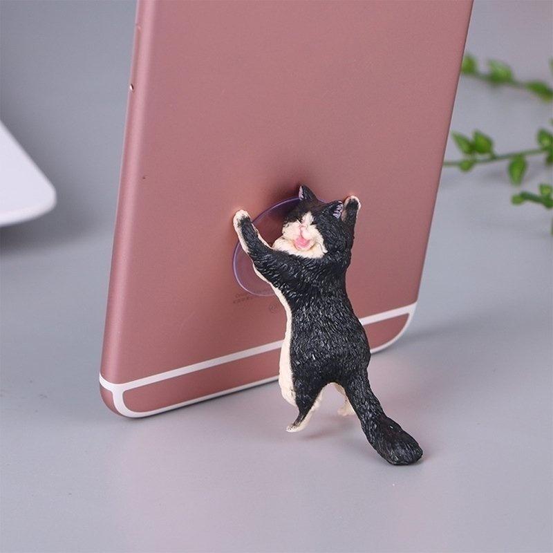 Mini Cat Sucker Design Phone Cartoon Statue Craft Home Car Decorative Smartphone Holder