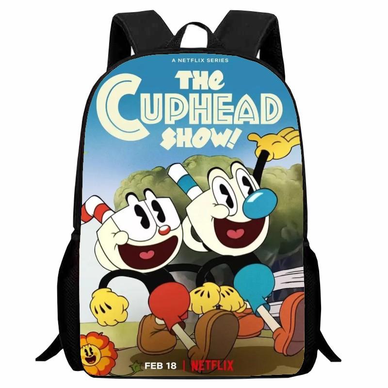 Cuphead Student Backpack Cartoon Teacup Head Backpack Lightweight 123 Grade Boys and Girls